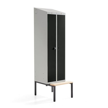 Clean-dirty locker CLASSIC COMBO, bench, 2 doors, 2290x600x550mm, black