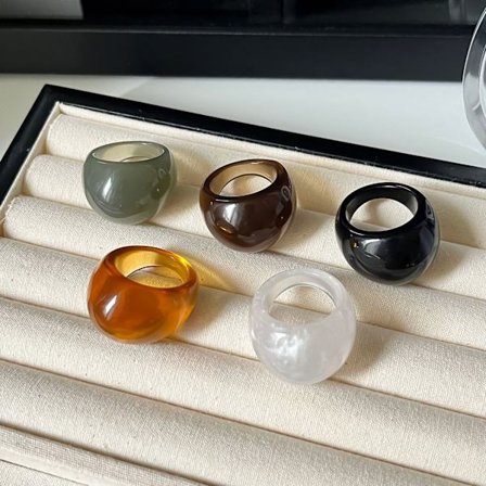 5 styk Vintage Resin Akryl Diamantringe Farverige Pegefingerringe Søde Gennemsigtige Plast Resin Båndringe