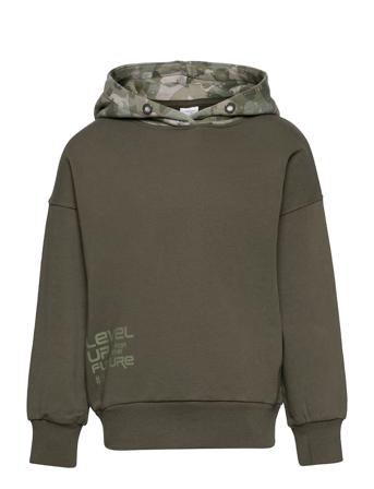 Sweatshirt Hood W Print Green Lindex