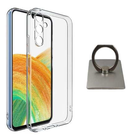 Samsung Galaxy A34 5G Skal & Fyrkantig Fingerhållare - Skydd och Komfort - Silver