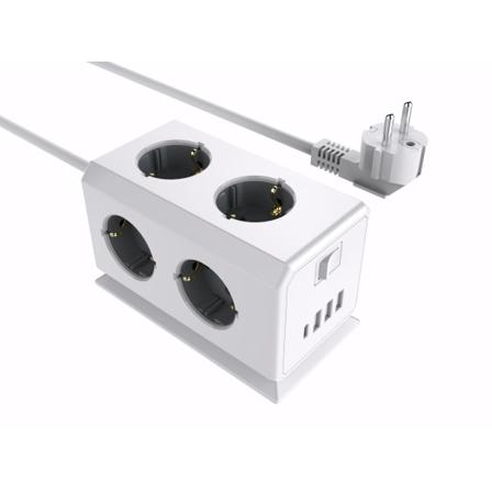 EU-standardin pistokeadapteri, jatkojohto USB-porteilla, pistorasian jatke 1,5 m Harmaa