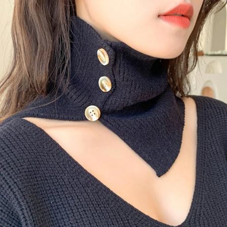 Button Fake Collar for Women Detachable Collar Neck Guard Wrap Scarf Warm Knitted Wool False Collars Thick Turtleneck Neck Scarf