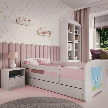 Kocot Kids Barnsäng - Babydreams Vit/Blå - Bear Med Låda Och Madrass 160x80 Cm - Litenleker