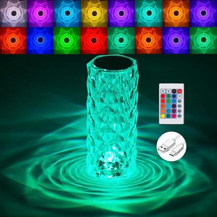 Krystall lys 16 farger berøringskontroll Sparkle Rose fjernkontroll bordlampe romantisk atmosfære prisme diamant oppladbar LED RGB nattbord