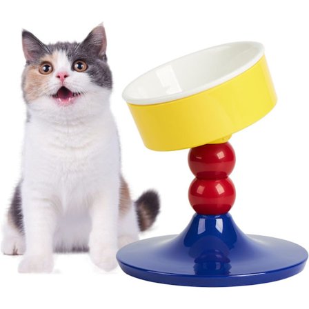 Justerbar Vipbar Hævet Keramisk Kattefoderskål - Skridsikker Let Rengøring Foderautomat til Indendørs Katte Små Hunde