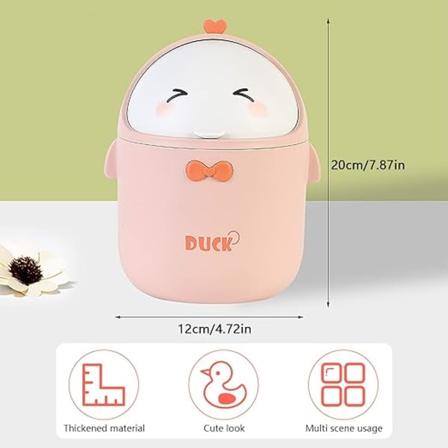 (Vaaleanpunainen) Mini-pöytäroskis kannen kanssa, Kannettava söpö sarjakuva-tyyli