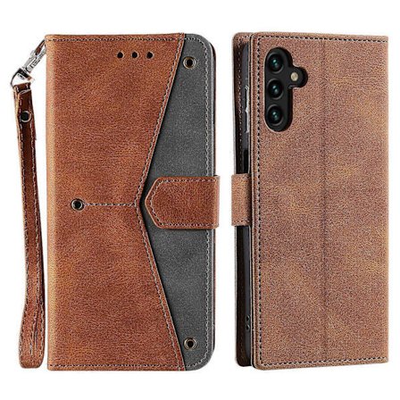 Samsung Galaxy A17 5G Nahkalompakkokotelo saumausompeleilla ja rannenauhalla Ruskea