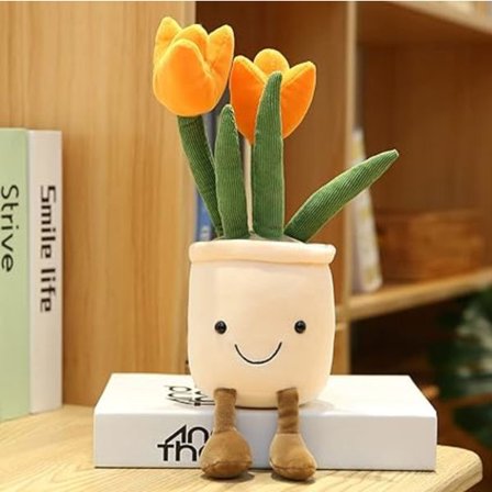 1 x 35 cm orange tulipan pottefyld plys bamse, blød plys