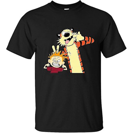 Herrtröja Calvin And Hobbes logotyp Mjuk bomull, kortärmad T-shirt Svart