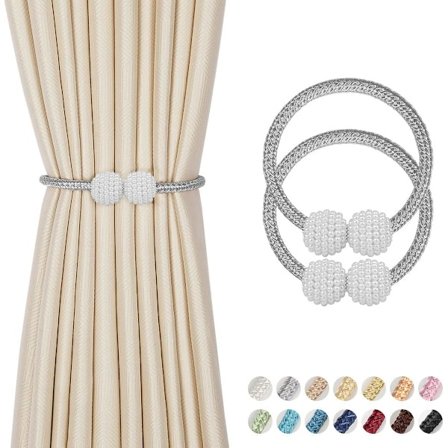 2 Styk Magnetiske Gardinholdere - 48 cm Lange Perleboldgardinmagneter, Europæiske Draperiklemmer Rebophæng Vindue