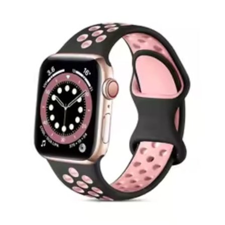 Apple Watch Series 49 mm - 45 mm - 44 mm - 42 mm 4 mm / 3 2 1 42 Silikonklockrem - Svart + Ljusrosa