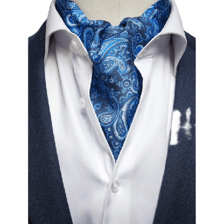 John Henric Silk Double Pointed Ascot Paisley Kostymtillbehör Herr Blå ONESIZE