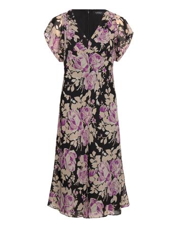 Floral Crinkle Georgette Dress Polvipituinen Mekko Multi/patterned Lauren Ralph Lauren