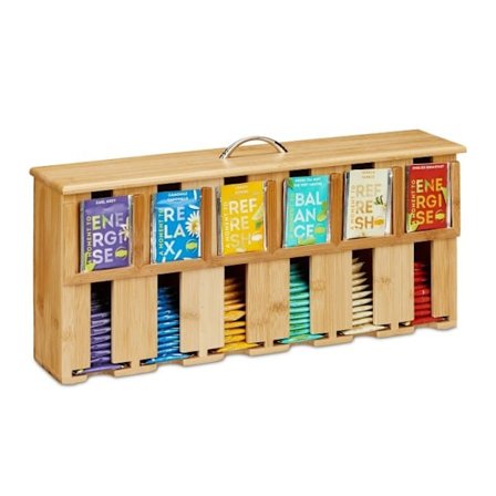 Dispenser för tepåsar i bambu med 6 fack