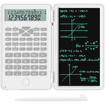2-i-1 Vetenskaplig Miniräknare med LCD-Skrivplatta - Vikbar Design för Ekonomi, Vetenskap & Matematik, Portabel Anteckningsblock Miniräknare för