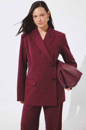 NA-KD Regular blazer med omlott - Figursydd kavaj - Burgundy - EU 44