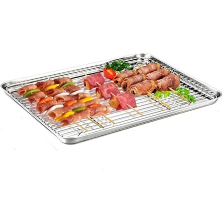 Bageplade med rist sæt, bageplade i rustfrit stål, cookieplade med kølerist, giftfri og sund, nem rengøring