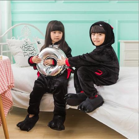 Barnens Djurtecknade Jumpsuit Fleece Pyjamas Cosplay Kostym A 140cm