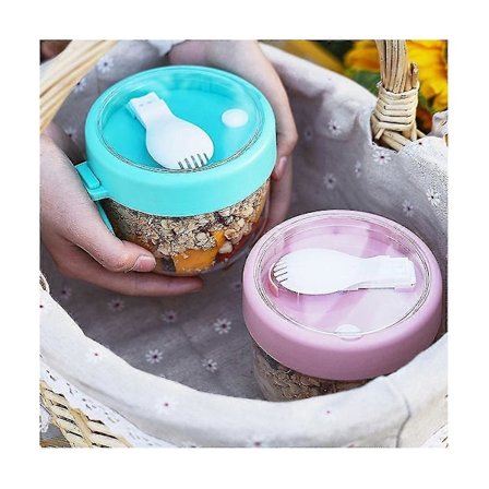 Overnight Oat Behållare Med Lock Och Skedar 2st, 590ml Portabla Plast Yogurtburkar, läckagesäkra