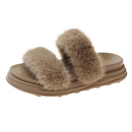 Kvinnor Slip On Fuzzy Tofflor Öppen Toe Plysch Tofflor