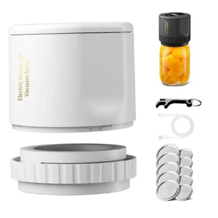 Mason Genie Vakuumforsegler, Bredt og Vanlig Krukke-forseglingsmaskinsett db hvit