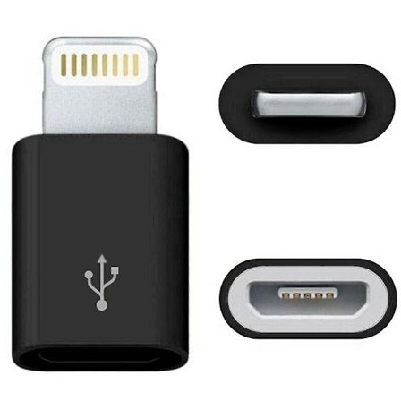 (Svart) Micro USB til Lightning Adapter Konverter Kompatibel med iPhone Mobiltelefon iPod iPad
