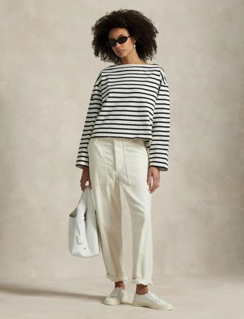 Polo Ralph Lauren Striped Boatneck Mariner Tee - Cream - M