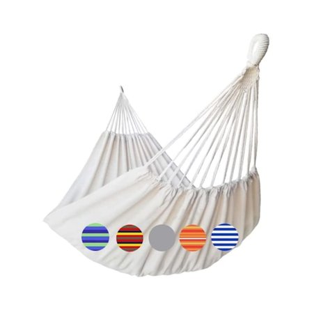 2-personers hængekøje 2-personers hængekøje 220x150cm Total længde 330cm Belastning 250kg Udendørs til indendørs have Dobbelt hængekøje Hvid