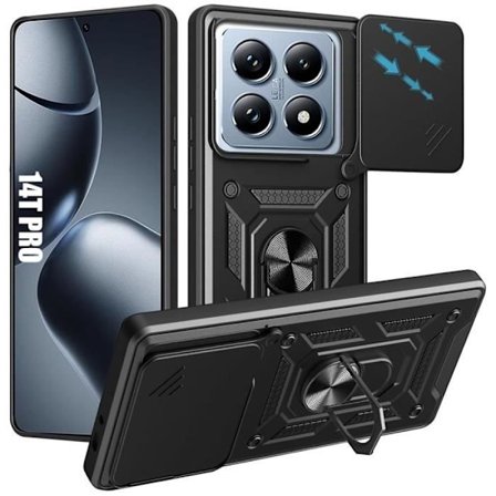 Beskyttelsescover - Xiaomi - 14T Pro - Stødabsorberende - Bageste Ringstøtte - Sort