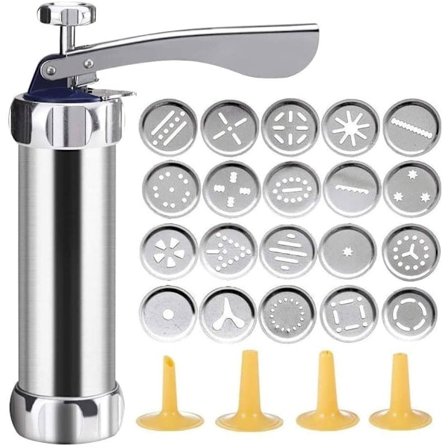 Kjeksmaskin i rustfritt stål 20 stk. Formkutter Dekorering Kakepresse Pumpemaskin