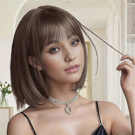 Parykker Koreansk Pandehår Kort Glat Hår Indre Spænde Stil Trendy Moderigtigt Chic