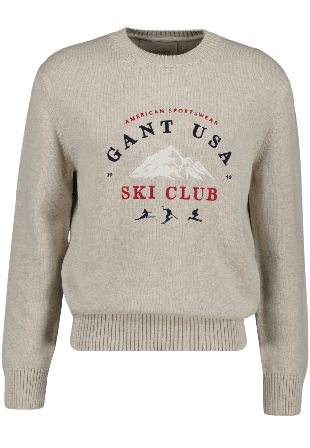 GANT Embroidered Graphic Crew Neck Sweater Tröjor Herr Beige M