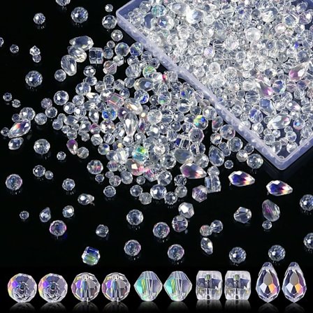 Fasetterade Bicone Kristallglas Pärlor, Autentiska Kristallpärlor Med Glänsande Aurora Borealis AB Beläggning För DIY Smyckestillverkning, Perfekt För