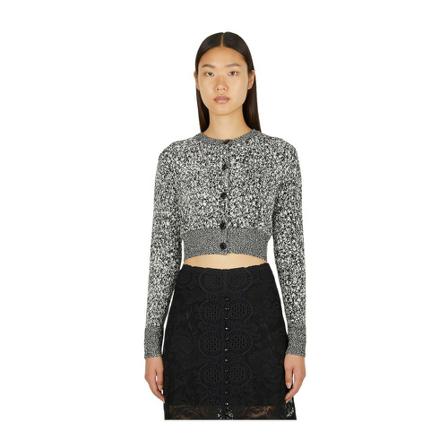 Paco Rabanne, Jacquard Cropped Cardigan Grijs, Dames, Maat:M
