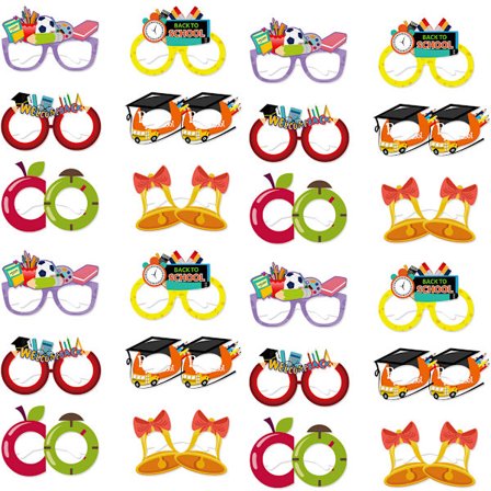 24 st Välkommen tillbaka till skolan-festglasögon för barn, första skoldagen pappersglasögon för festdekorationer