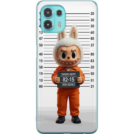 Kompatibel Mobilcover til Motorola Motorola Edge 20 Lite Sød tegnet kaninfigur i fængselsklæder med fangenummer mod baggrund med længdemåling