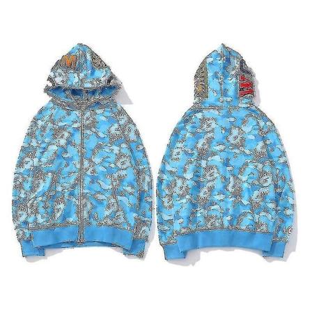 Herr Hoodie Camo Lös Dragkedja Jacka Tröja För Män Pojke Wanke Sky Blue 2XL