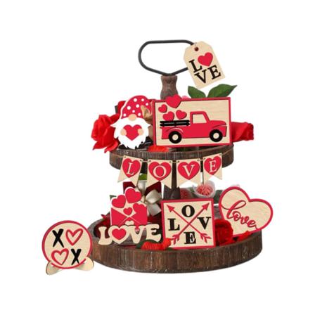 Valentinsdag Kærlighedstema Lagdelt Bakke Træ Placeringer Par Kærlighedsvogn Kreativ Skrivebordsdekoration