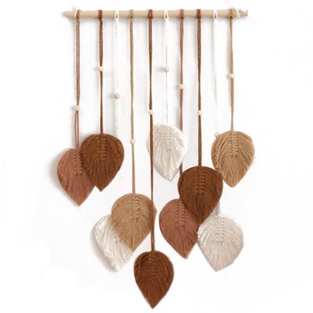 Håndvævet bomuldsreb blade tapet vægdekoration boheme stil vægkunst tapet til stueindretning Brun