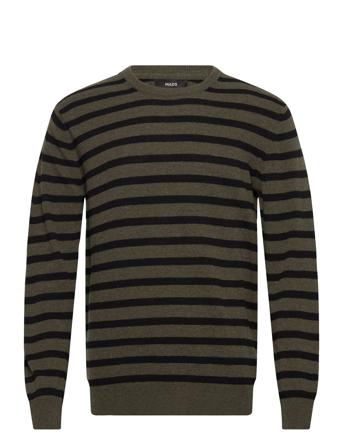 Eco Wool Karsten Stripe Knit Tops Knitwear Round Necks Khaki Green Mads Nørgaard