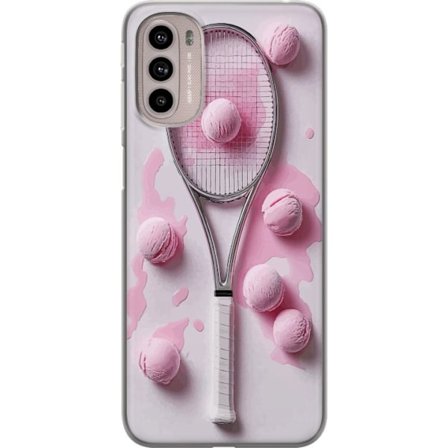 Kompatibel Mobilcover til Motorola Motorola Moto G41 Rosa glaskugler og tennisketsjer i et kreativt stillbillede med legende popfølelse og moderne de