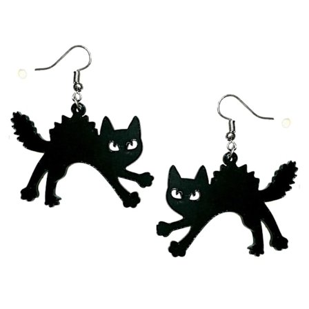 Earrings - Cat - Black - Angry - Acrylic