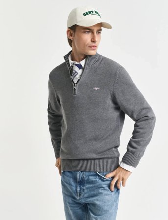 GANT Casual Cotton Half Zip - Grey - XXXL