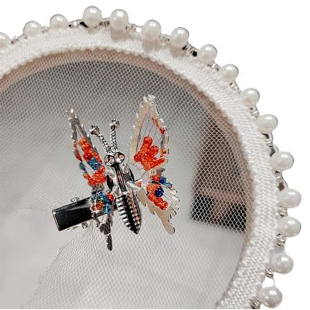 Fjärilsformad Hårklämma Metall Retro Vivid Hollow Design Kvinnor Hårklämma Tillbehör Presenter För Color Beads Silver