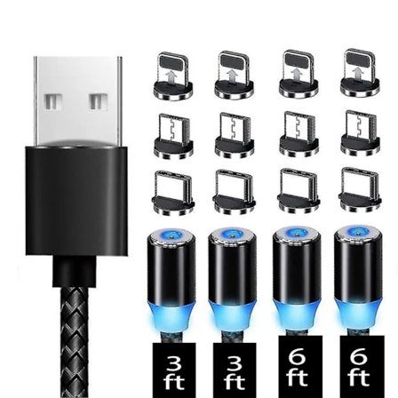 360° Roterande Magnetisk Laddningskabel, 3 i 1 Telefonladdare [4-Pack, 3ft/*26ft*2] Snabbladdningskabel