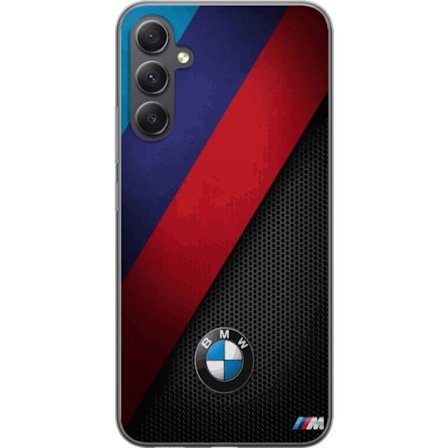 Yhteensopiva Puhelinkuori Samsung Galaxy A25 Abstrakti BMW-inspiroima muotoilu, jossa on vinottaisia ​​värikenttiä sinisessä, punaisessa ja mustassa m