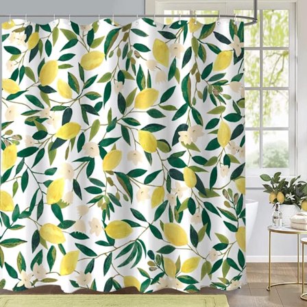 Bruseforhæng Citron Frugt Grønne Blade 183 x 183 cm Badeforhæng Polyesterstof Anti-Mould Vandtæt Vaskbart Badeværelsesforhæng
