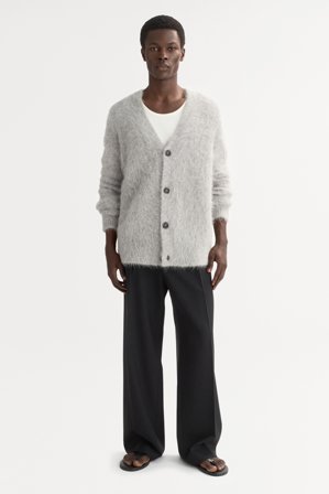 Soft Goat - Men's alpaca cardigan - Men cashmere sweater - S - Light Grey