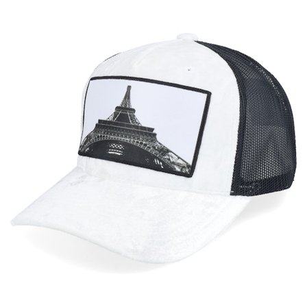 Calza Pennello - Vit trucker Keps - Eiffel Tower Velvet White/Black A-frame Trucker @ Hatstore