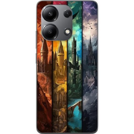 Kompatibel Mobilcover til Xiaomi Xiaomi Redmi Note 13 4G Fire magiske slotte i forskellige elementfarver, episk fantasykunst med ild vand luft og mør